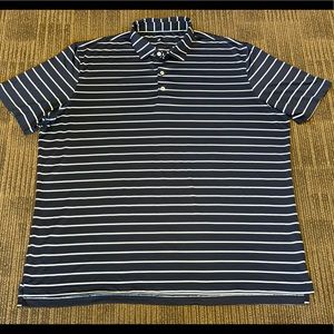 jOHNNIE-O blue striped polo golf active shirt with logo on back, sz 2XL